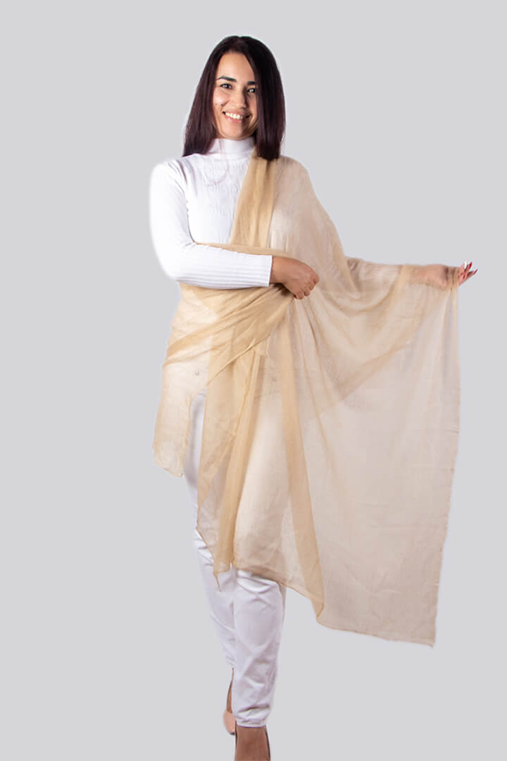 Featherlight felted sesame ivory 100% cashmere scarf.